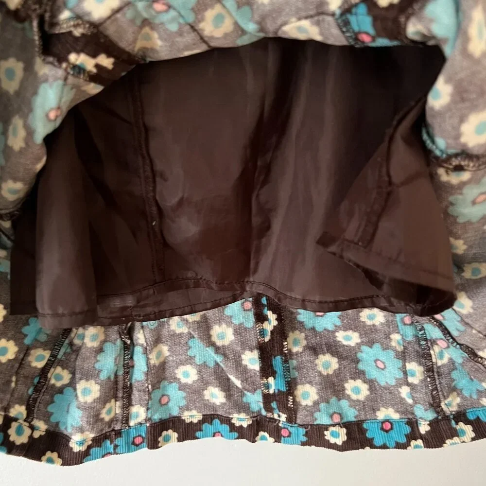 Boden Brown Blue Floral Corduroy Jumper Dress Girl's Size 7-8 Years
